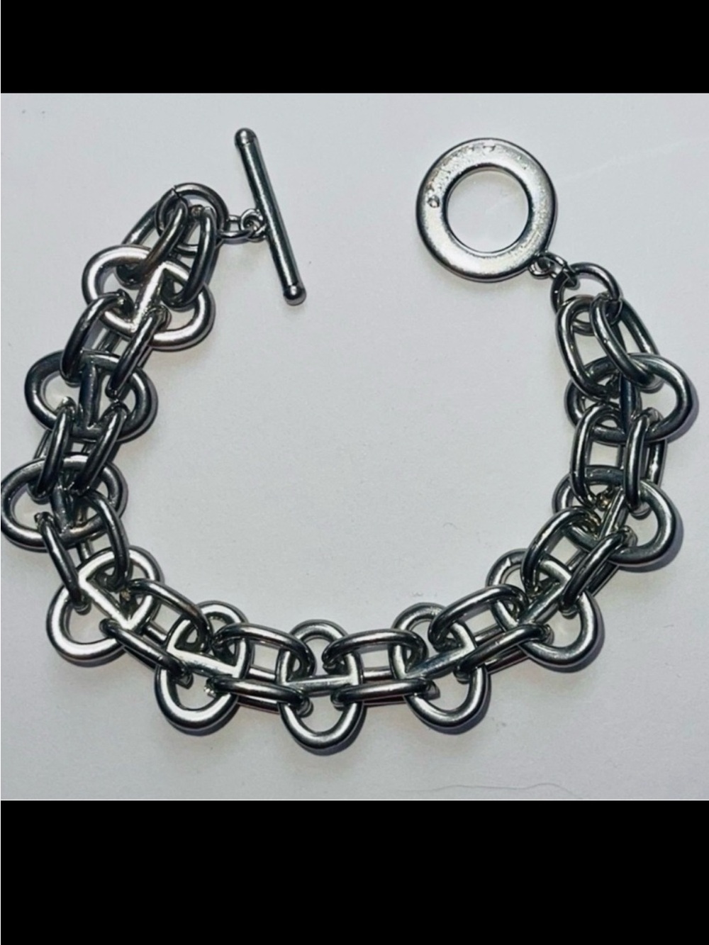 Chunky Chain Bracelet Silvertone Metal Links Industrial Gothic Punk Grunge Moto